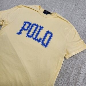 Polo Ralph Lauren Shirt Men Medium Classic Fit Tee Jersey Logo Spellout Yellow